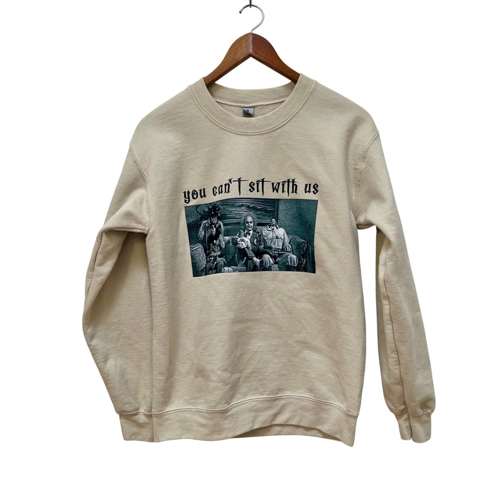 Gildan Beetlejuice You Cant Sit With Us Graphic Sweatshirt Tan Small Heavy Blend
